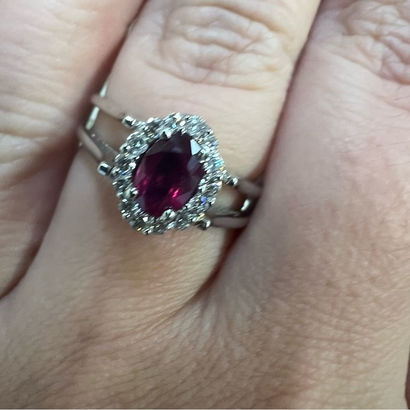 14k White Gold Diamond Sapphire Ruby Ring - Picture 9 of 12